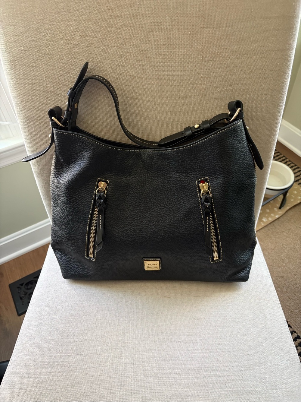 Dooney & Bourke Vintage Black Pebble Leather Hobo with Gold Hardware